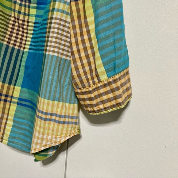 LANE BRYANT Plaid Shirt 100% Cotton Checkered Green Blue Yellow Womens 2X - Picture 10 of 16